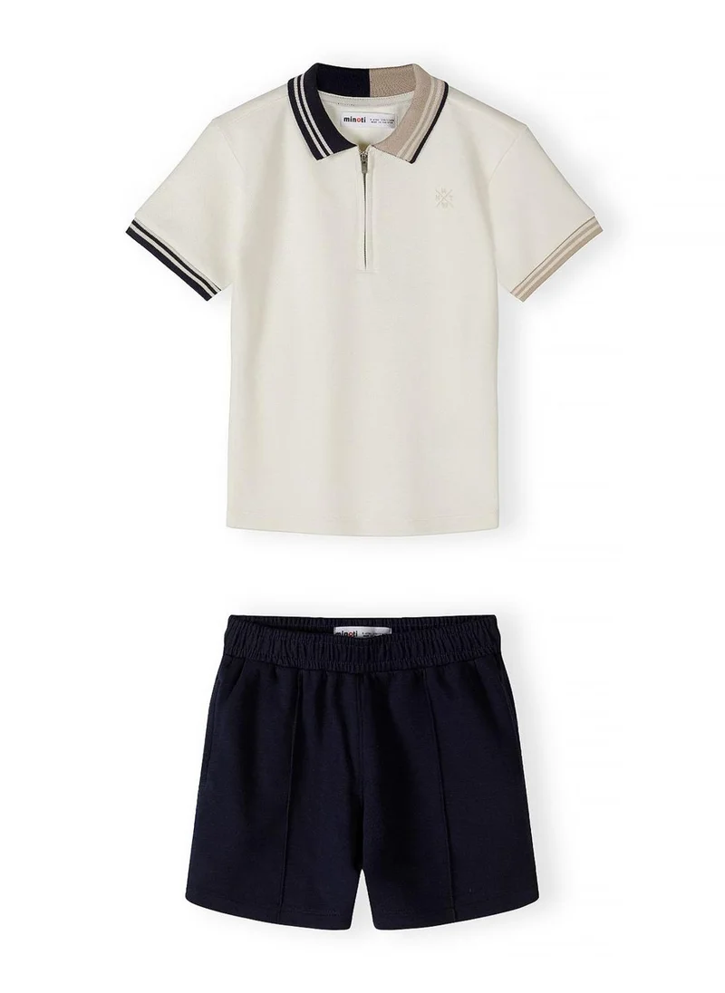 MINOTI Boys cotton blend pique polo shirt cream black collar 3 to 15 years